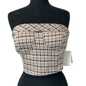 Meraki Tube Top M Cropped Houndstooth Brown